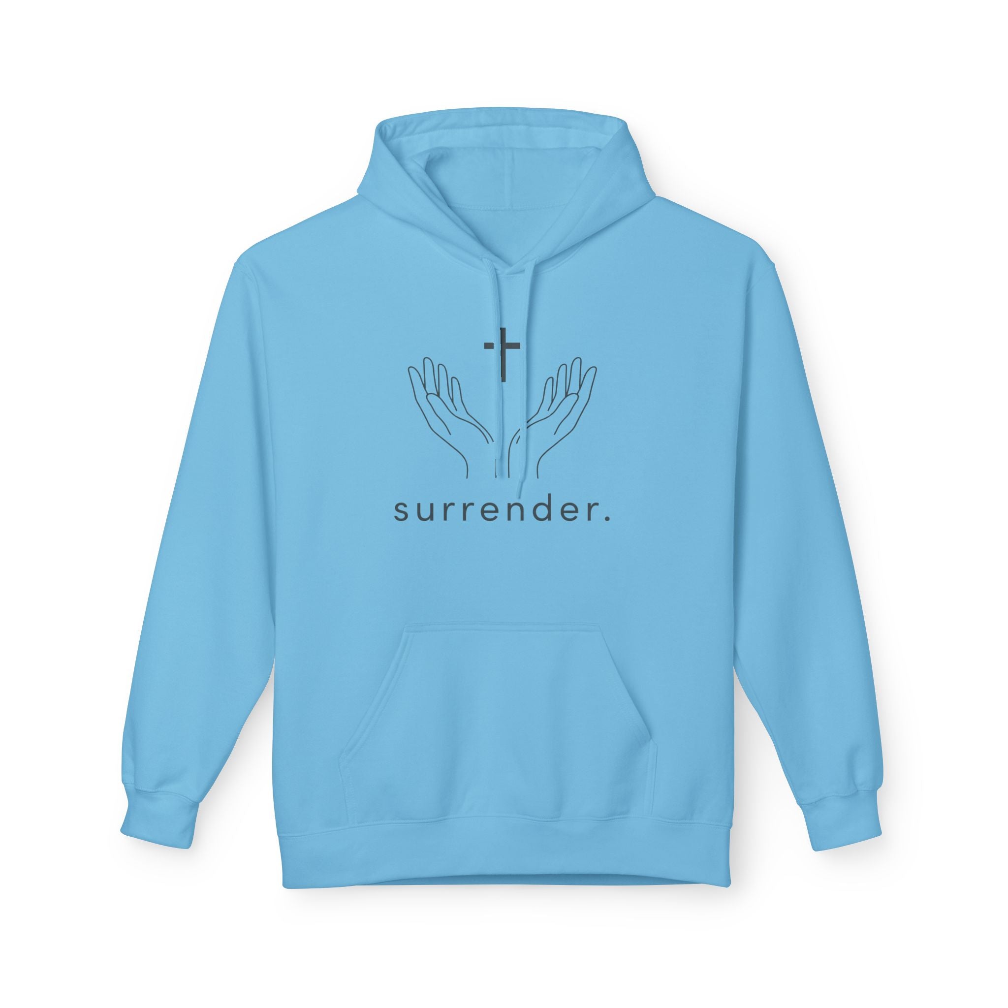 Surrender Hoodie — Minimal Hands Cross Design Spiritual Pullover