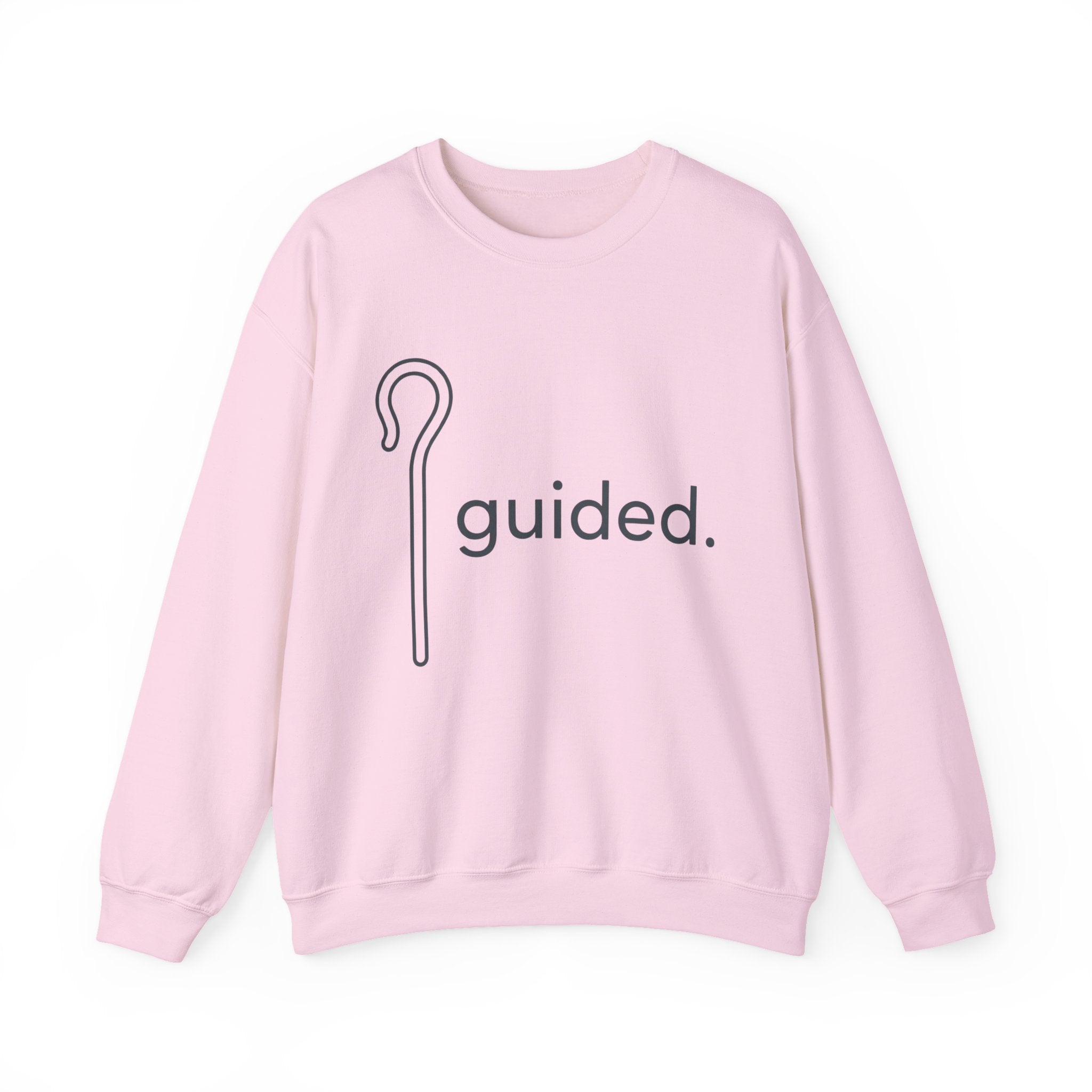 Guided. Crewneck Sweatshirt — Minimal Shepherd Staff Graphic Crew