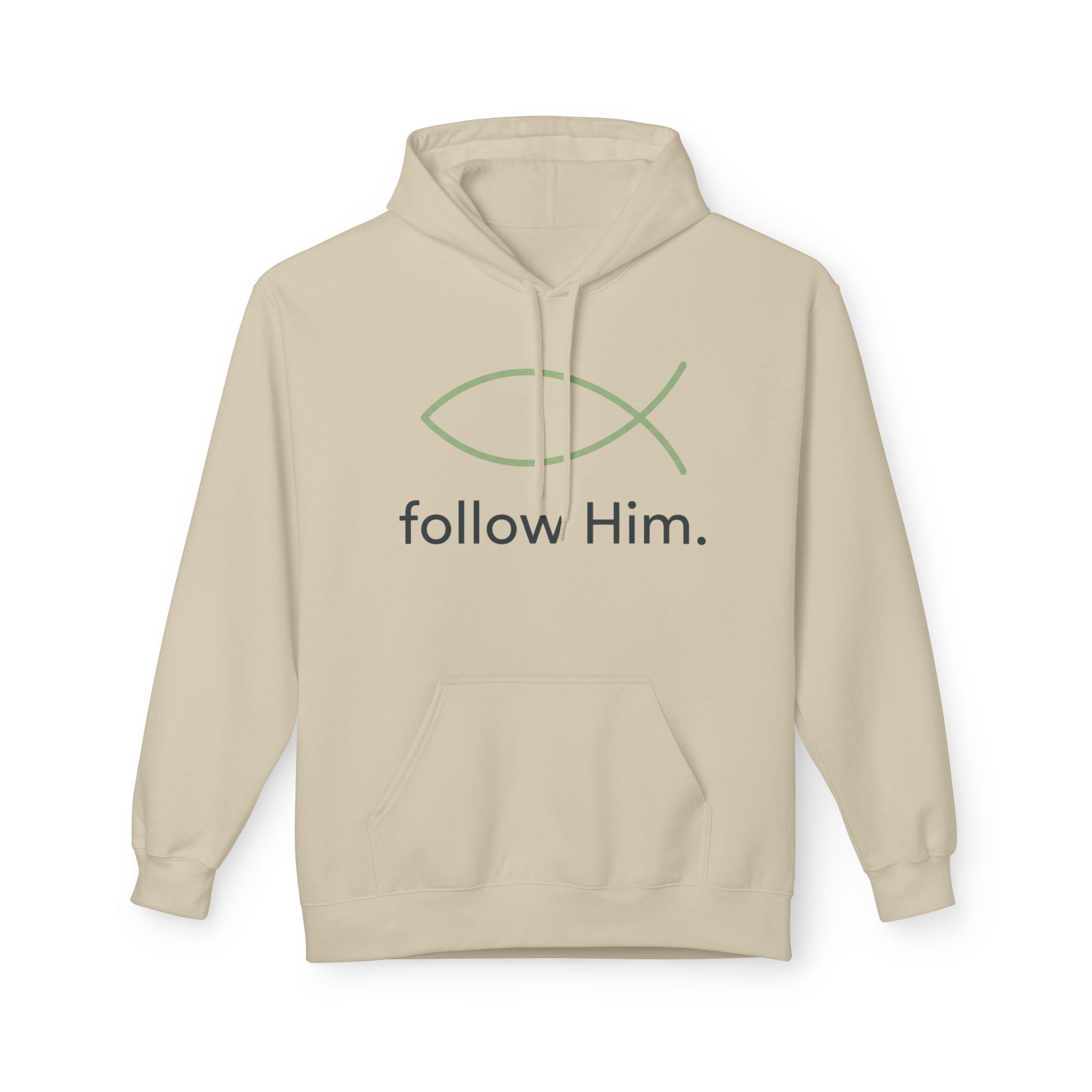Christian Fish Hoodie — "follow Him." Faith Graphic Pullover