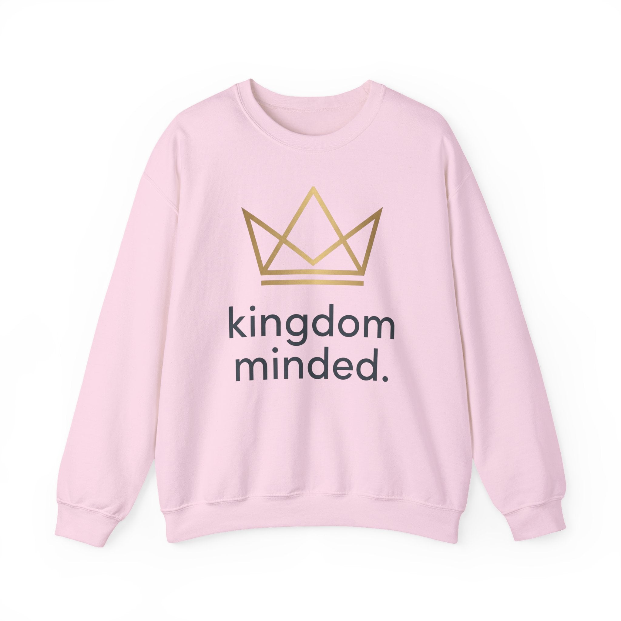 Crewneck Sweatshirt — "Kingdom Minded" Gold Crown Christian Graphic