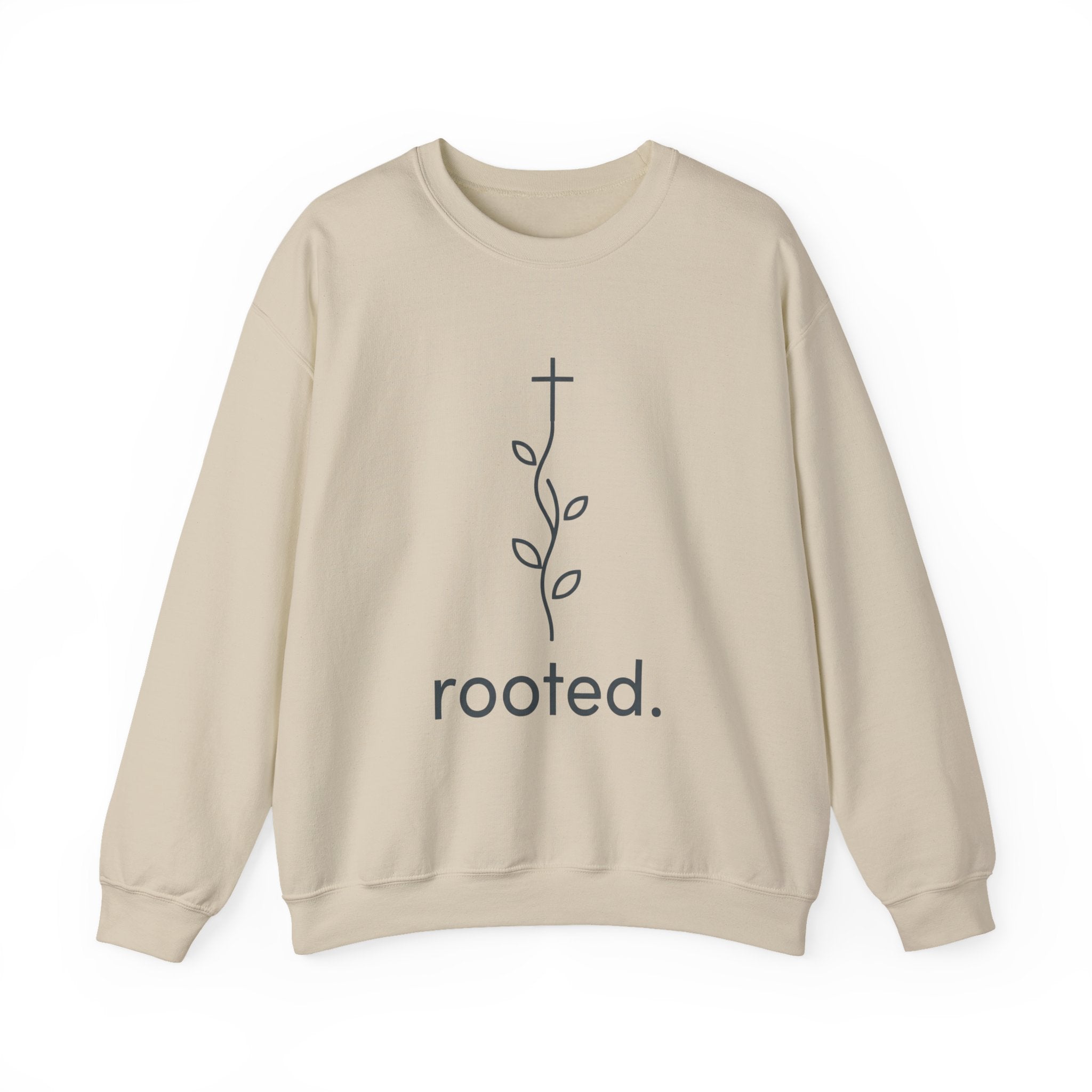 Rooted Crewneck Sweatshirt — Minimal Faith Cross & Vine Design