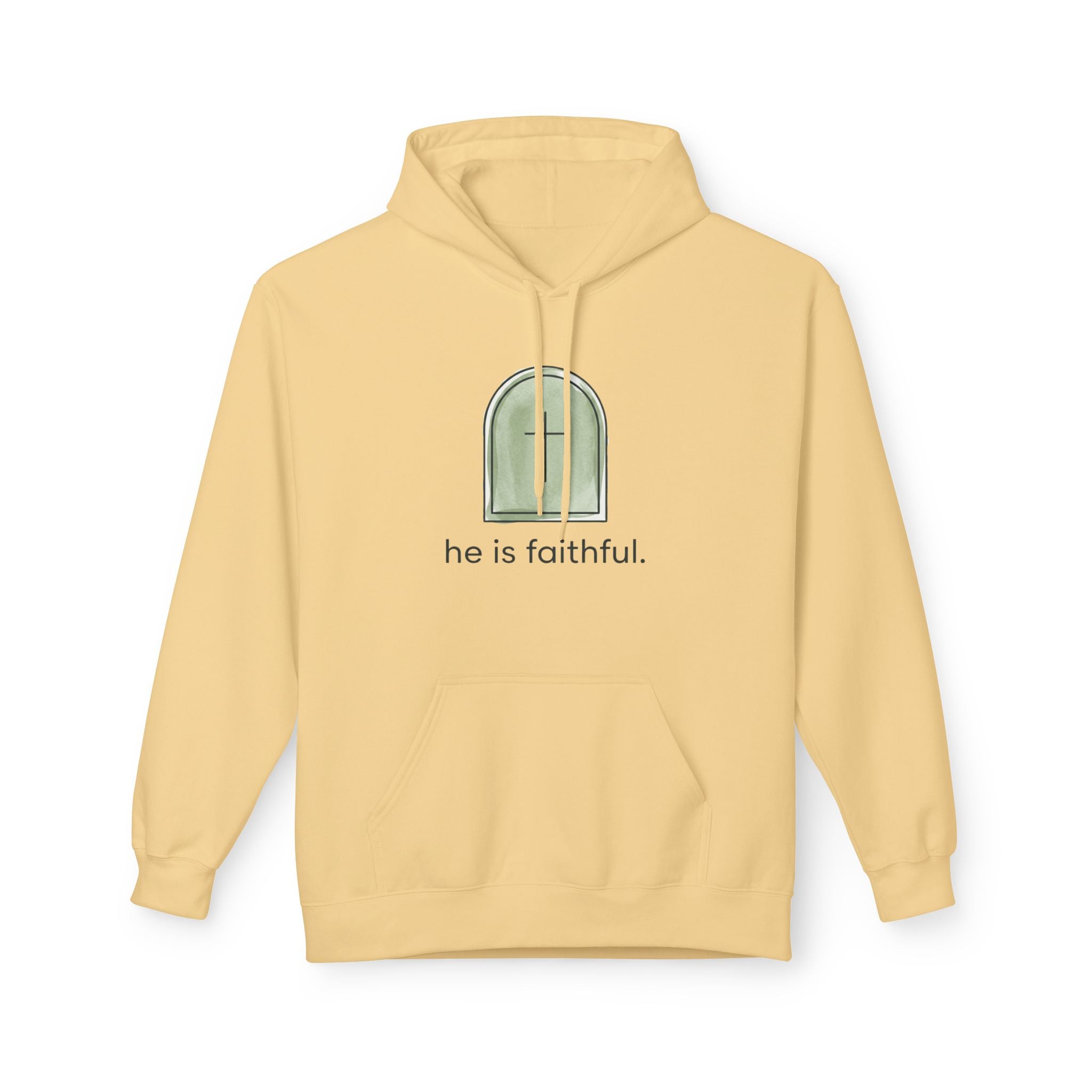 Faithful Window Hoodie — "he is faithful." Christian Comfort Pullover